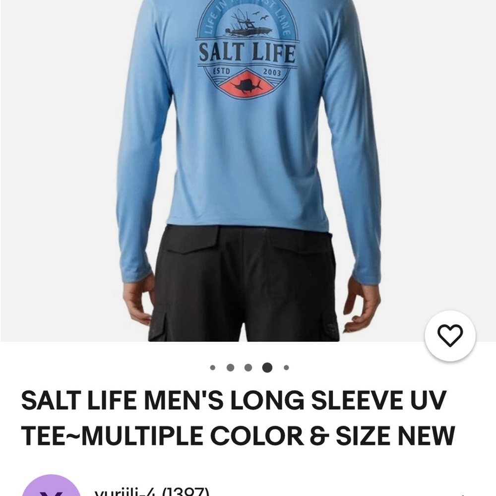 Salt Life Men's Light Blue UV Protection Long Sleeve Shirt no tags